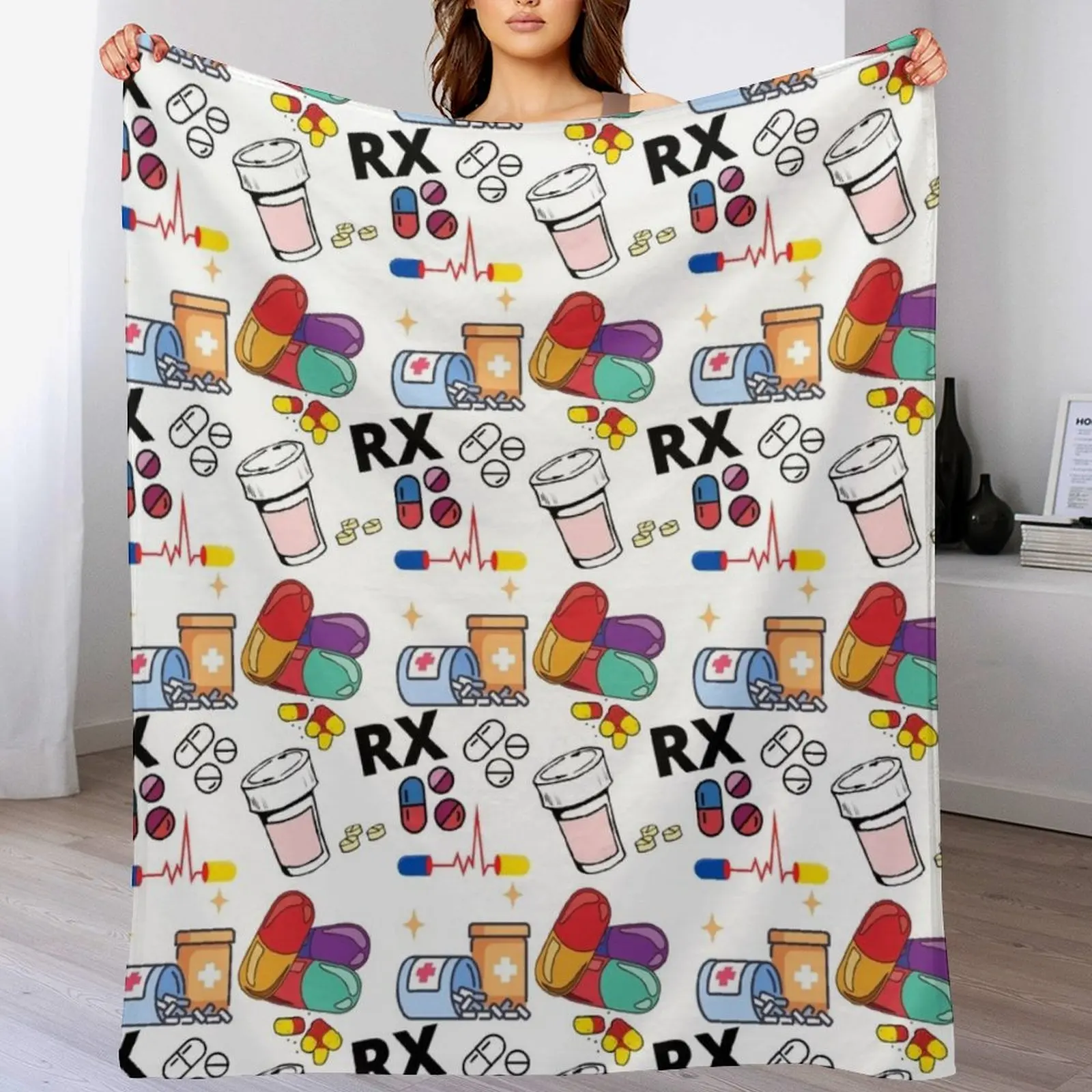 3D Printing In Pharmacy - Pharmacy Pattern Pills RX Throw Blanket